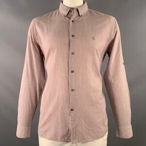 JOHN VARVATOS * U.S.A. Size L Grey Pink Stripe Cotton Roll Tab Long Sleeve Shirt
